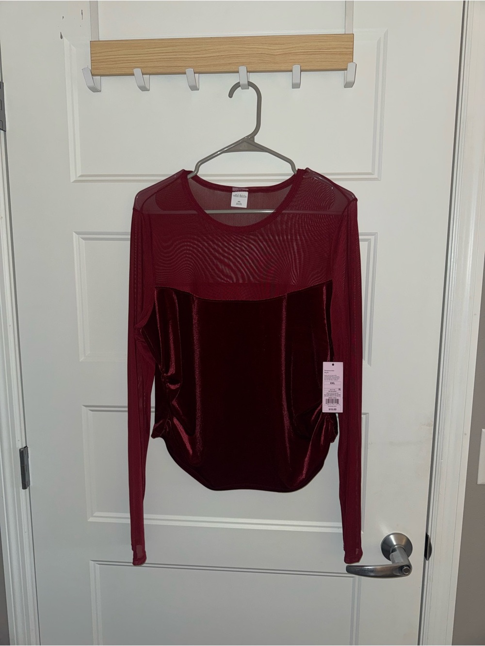 wild fable Burgundy Velvet & Mesh Long Sleeve Top